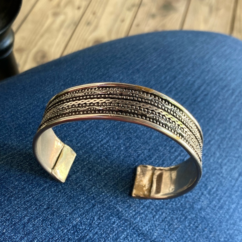 Vintage Silver Multi Pattern Cuff Bracelet - image 8